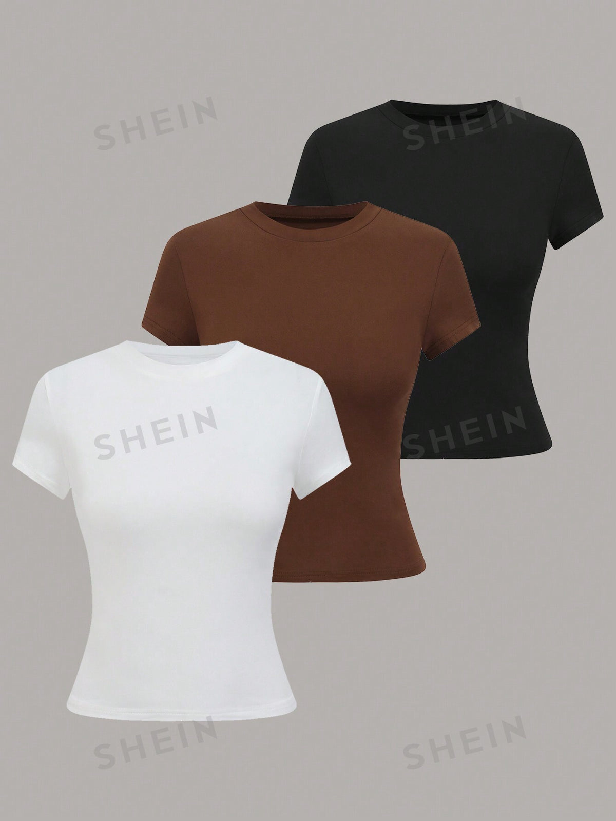 SHEIN LUNE Women's Solid Color Round Neck Short Sleeve Simple T-Shirt, Casual Daily Wear