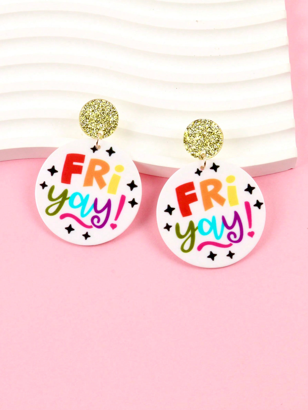 Round Happy Friday Design Ladies' Circular Earrings