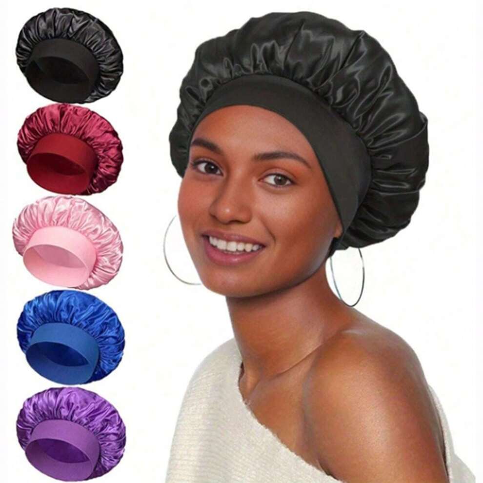 1pc Satin Wide-Brimmed Elastic Sleep Cap, Unisex Adult Beauty Haircare Cap, Bath Cap Or Chemo Cap, European And American Style