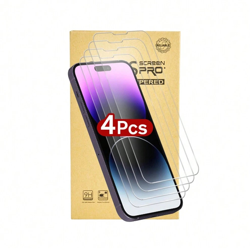 4pcs Full Cover Hd Clear Anti-shock, Anti-scratch Tempered Glass Protective Film Compatible With Apple Iphone Series