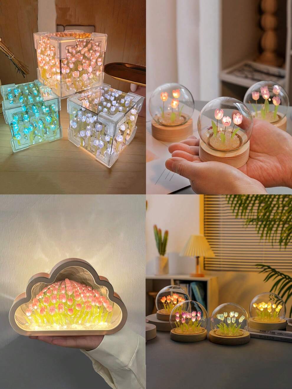 1 PieceTulip Magic Cube Decorative Lamp, DIY Material Kit, Tulip Mirror, Bedroom Fairy Tale Decorative Lamp, Handmade Room And Bedroom Decorative Lamp, Ambient Light Lighting, Gift For Mother, Birthda