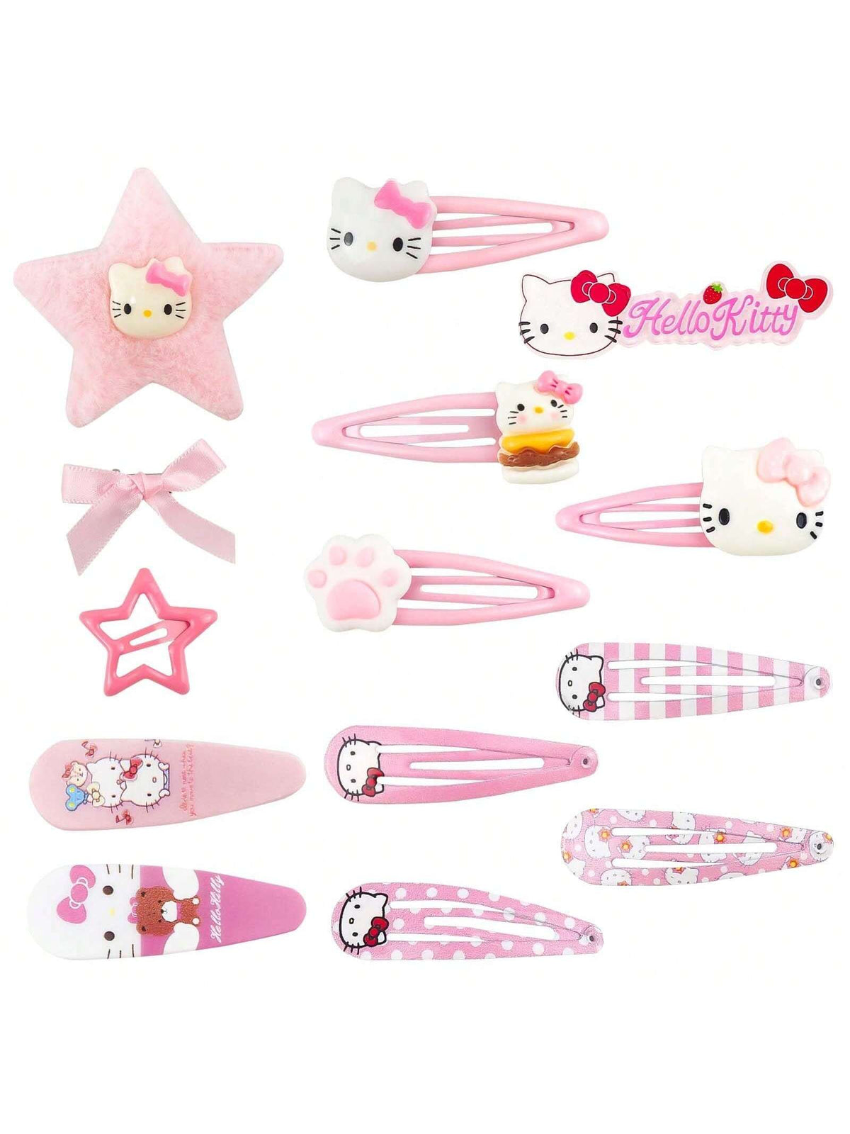 14 PCS Kawaii Headbands Cartoon Kitten Hair Pins, Non-Slip Metal Snap Pins, Cute Headbands For Women Teens Girls Bow