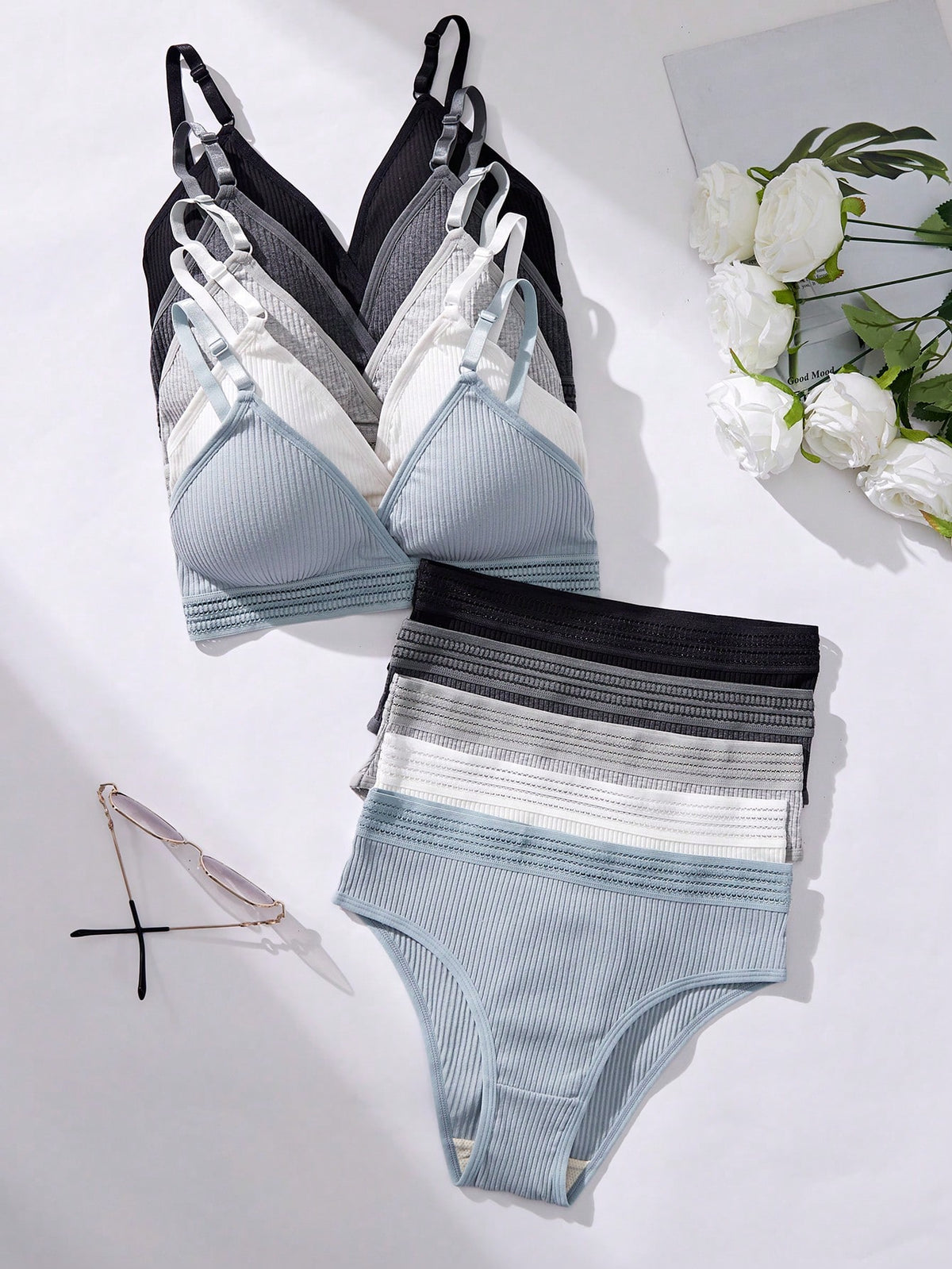 Women's Plain Simple Bra & Panty Daily Fashionable Casual10pcs/Set