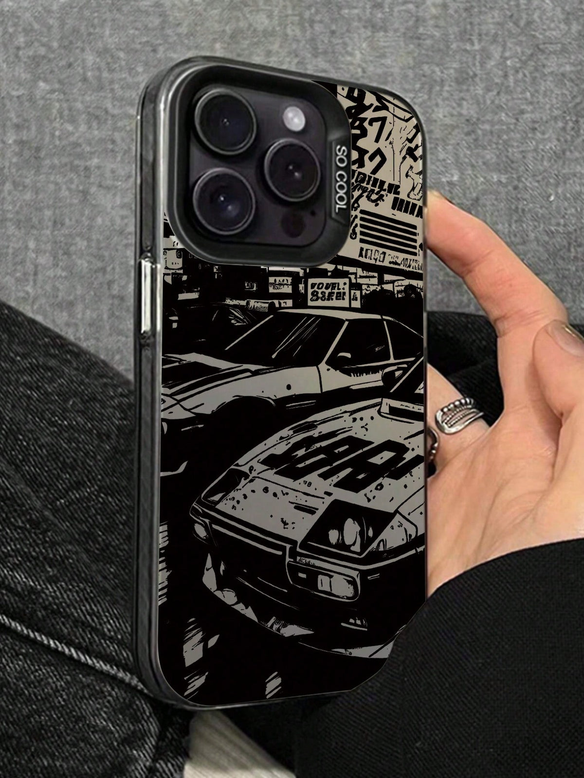 Men 1pc Racing Pattern Black & Silver Color Phone Case Compatible With Apple Phone