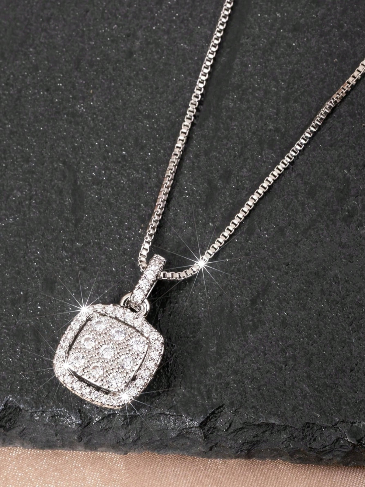 Rhinestone Square Pendant Necklace