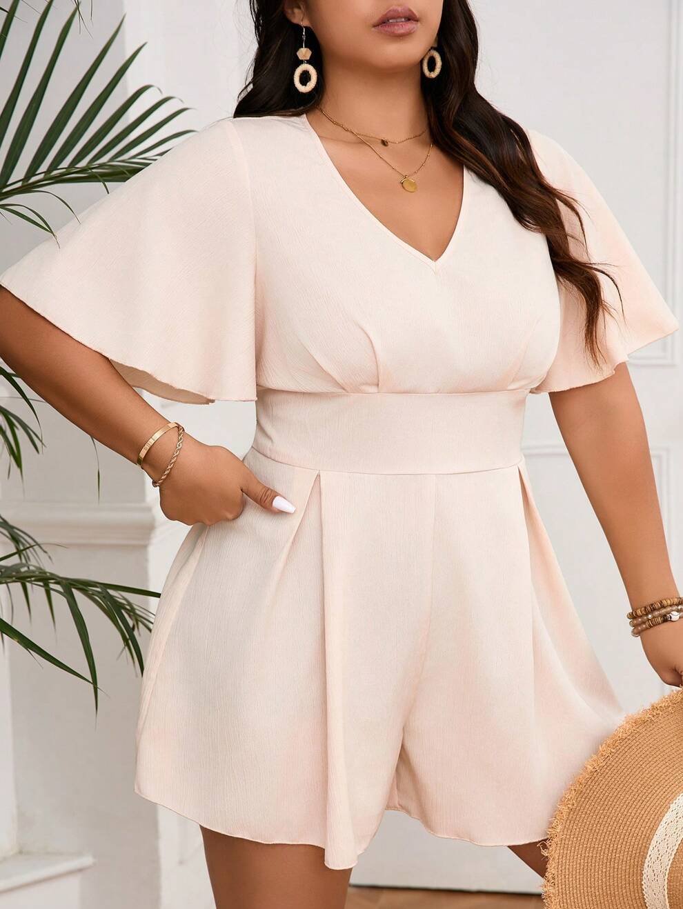 SHEIN Clasi Plus Size Solid Color Waist Cinched Jumpsuit For Vacation And Leisure