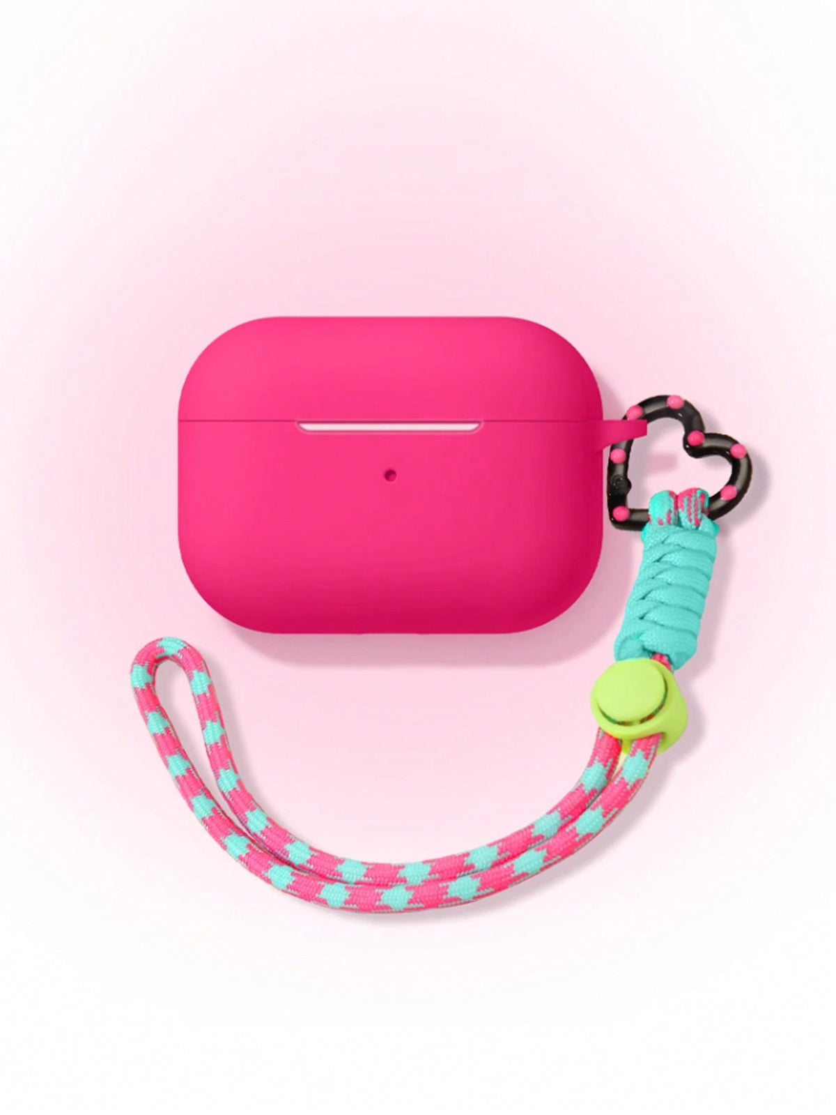 1pc Pink Silicone + Heart-Shaped Buckle + Hanging Rope Anti-Drop Earphone Case Compatible With AirPods 1/2/3 And AirPods Pro 2, Matte Soft Silicone Case With Heart-Shaped Lanyard, Full Coverage Protec