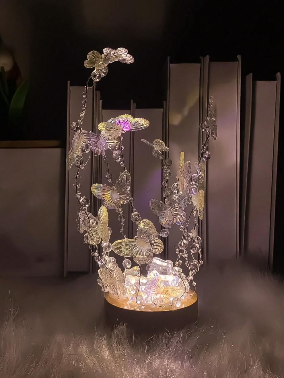 1pc Handmade DIY Crystal Butterfly Night Light With 3 Lighting Colors, Artistic Creativity Design Decorative Lamp, Material Patchwork Assembly Night Light, Mood Light, Companion Sleep Night Light, Inc