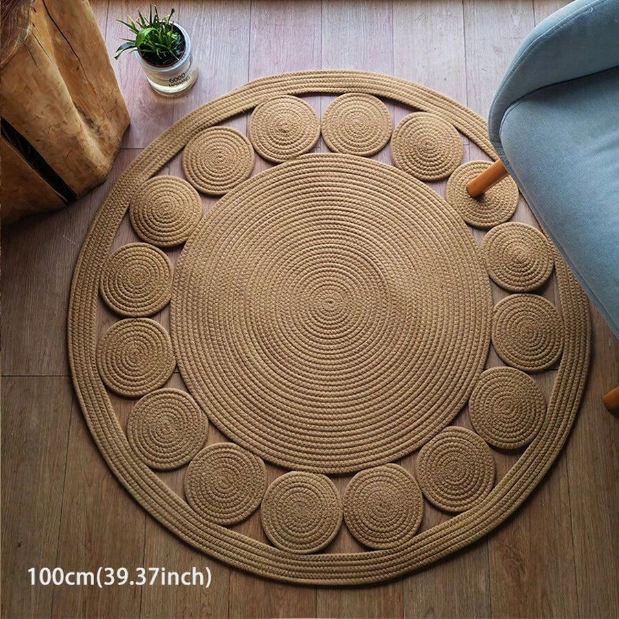 1pc Bohemian Braided Round Carpet, Soft Reversible Decorative Doorway Rug, Ideal Floor Mat For Kitchen Bedroom Living Room Hallway, Room Accessories, Home Decor, Room Deco