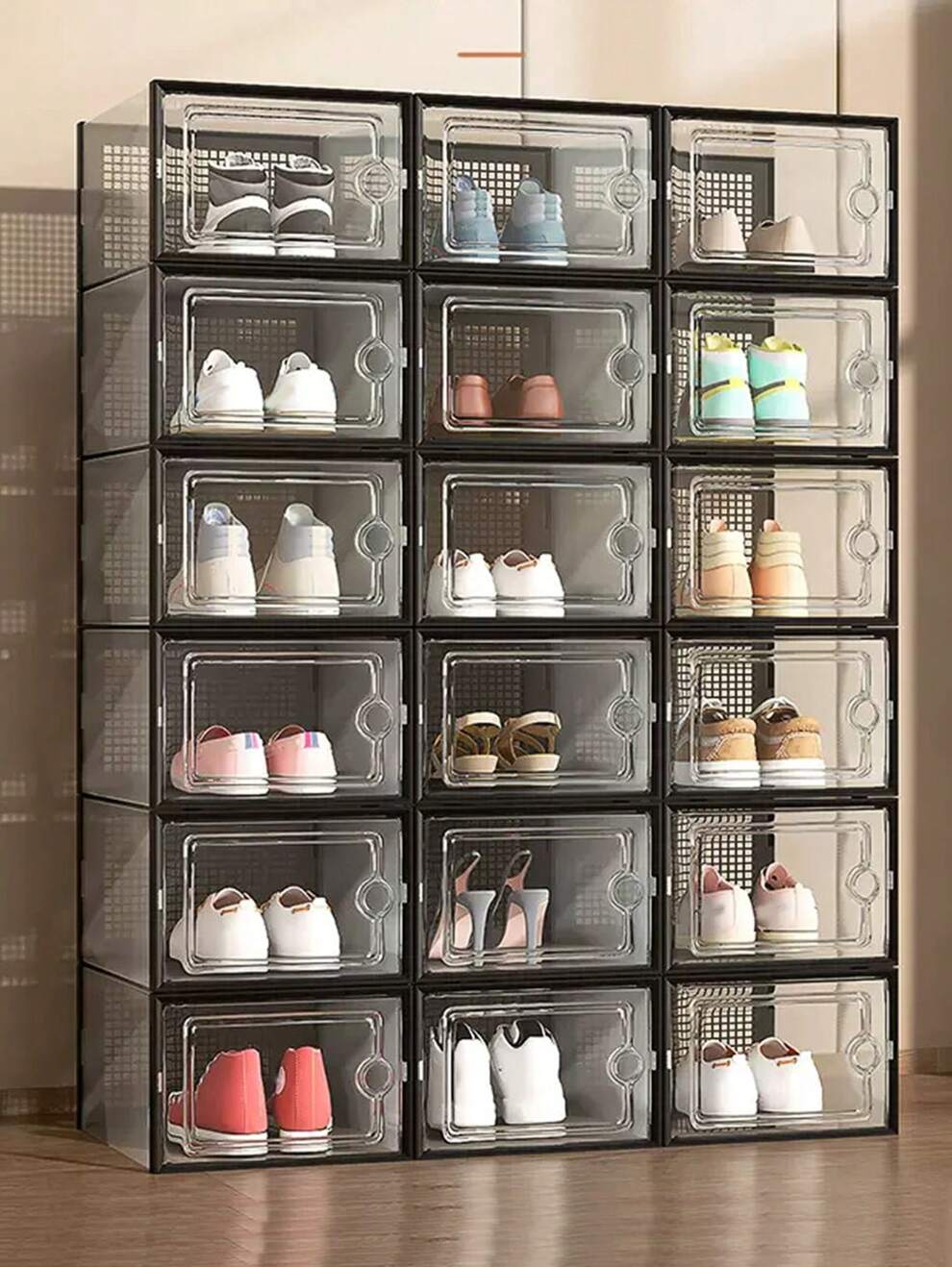 Shoe Storage Organizer, 1 Pack X-Large Stackable Shoe Box With Lids, Fit US Size Women's 12 Men's 11, Sneaker Storage Container Space Saving For Entryway Closet Dorm, Black