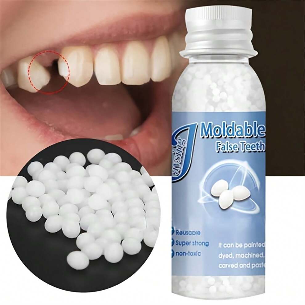 1pc Moldable False Teeth Pellets, DIY Horror Denture Kit For Party Cosplay, Gap Filling Adhesive Beads, Reusable, Customizable Neat Teeth Decoration