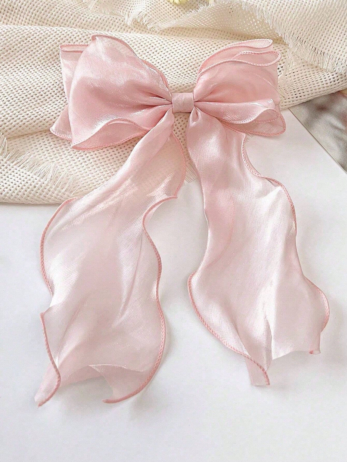 1pc Organza Bow Streamers Hair Clip, High-End Elegant Large Hair Accessory For Women