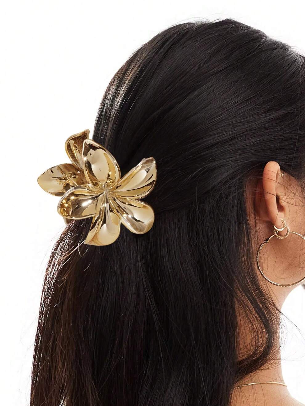 Gold/Silver Flower Shaped Hair Claw Clip, Hair Clip, Metallic Chic Hair Accessory For Updos,School