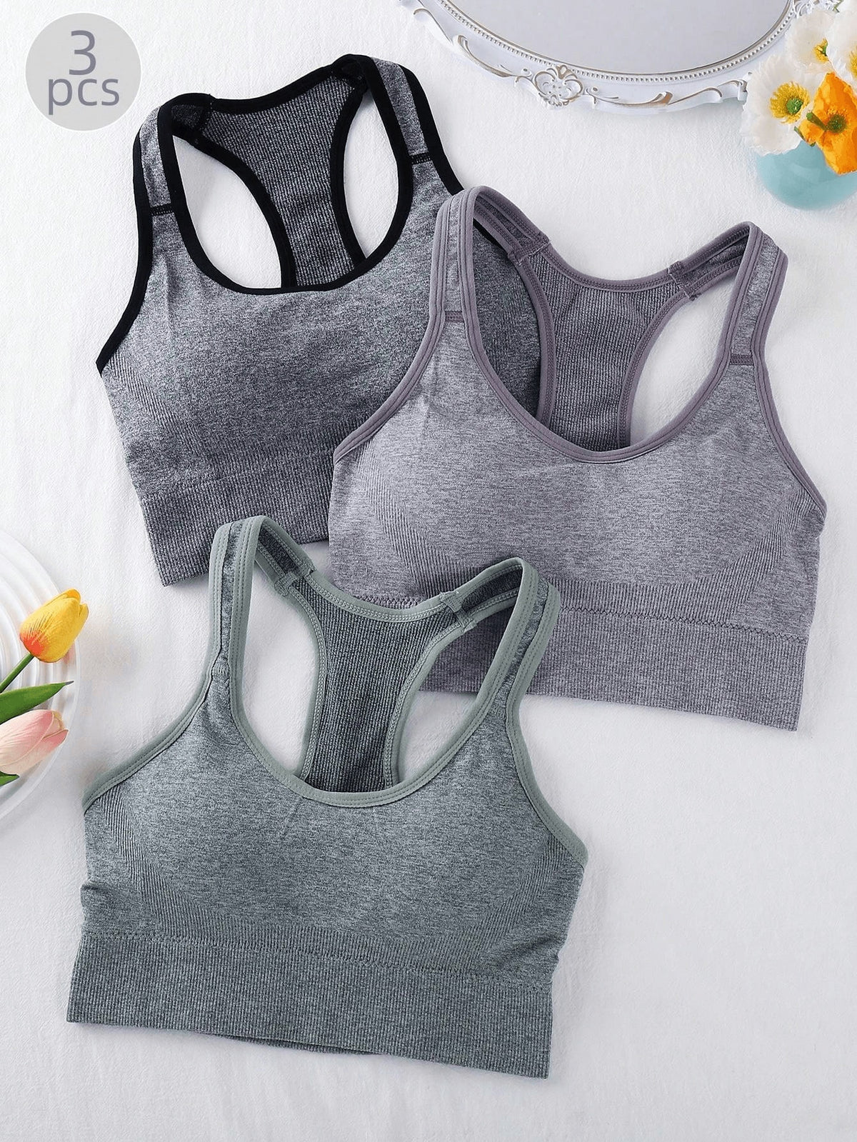 3pcs/Set Women Sports Bras Backless Yoga Fitness Running Hollow Out Crop Top