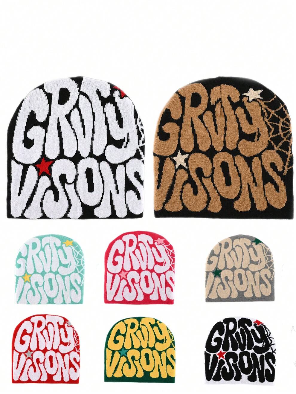 2pcs "GRVTY VISIONS" Hip Hop Beanie Cap Unisex Y2k Fashionable Cold Knitted Hat Outdoor Winter Thermal Cap Trendy Men's & Women's Wear