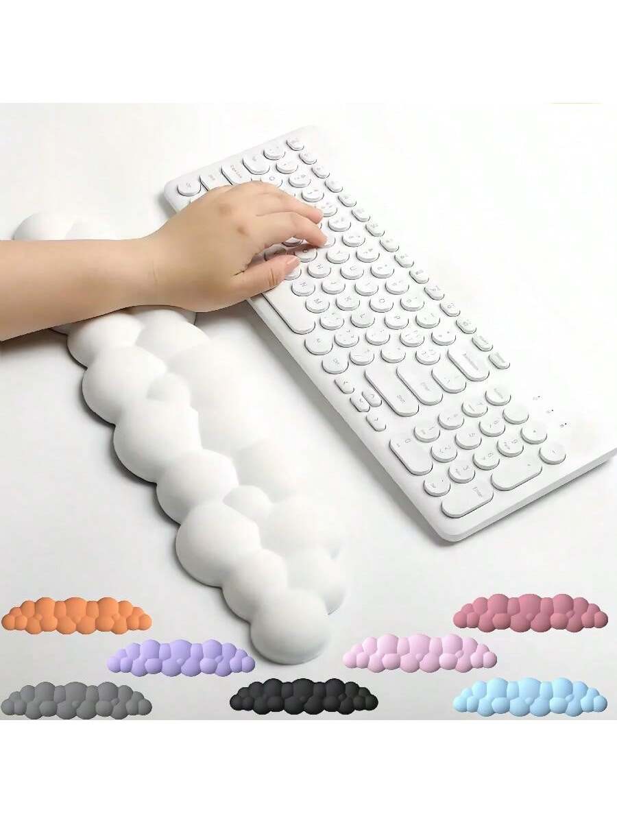 A Cloud-Style Keyboard Pad/Wrist Rest, With PU High-Density Memory Foam And Non-Slip Base, Ergonomically Designed To Provide Wrist Support. Suitable For Home Office/Computers/Laptops/Games/.