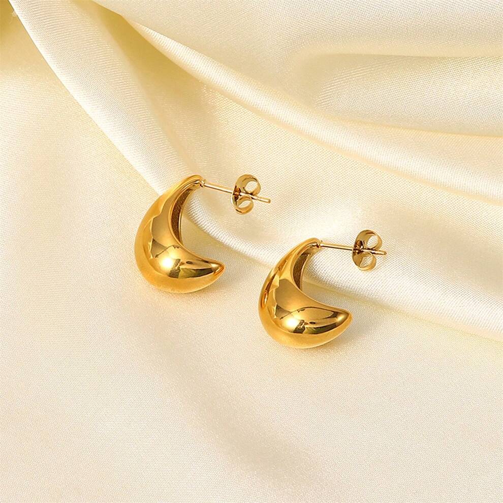 1pair Fashion Earrings 18K Gold Plated C-Shaped Hoop Earrings Geometric Spoon-Shaped Stainless Steel Earrings