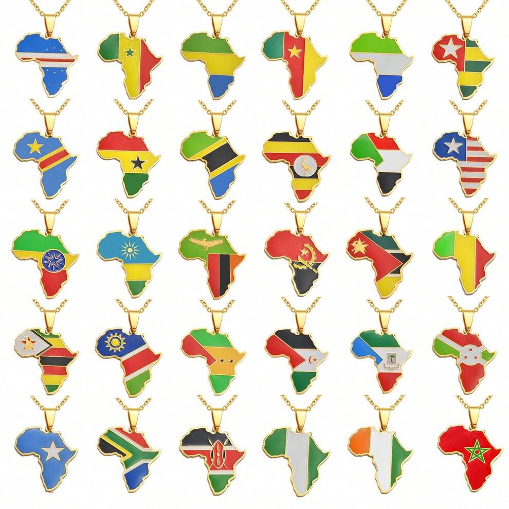 1pc 3CM Hip-Hop Africa Map Pendant Necklaces Stainless Steel Algeria Morocco Egypt Tunisia Libay Jewelry