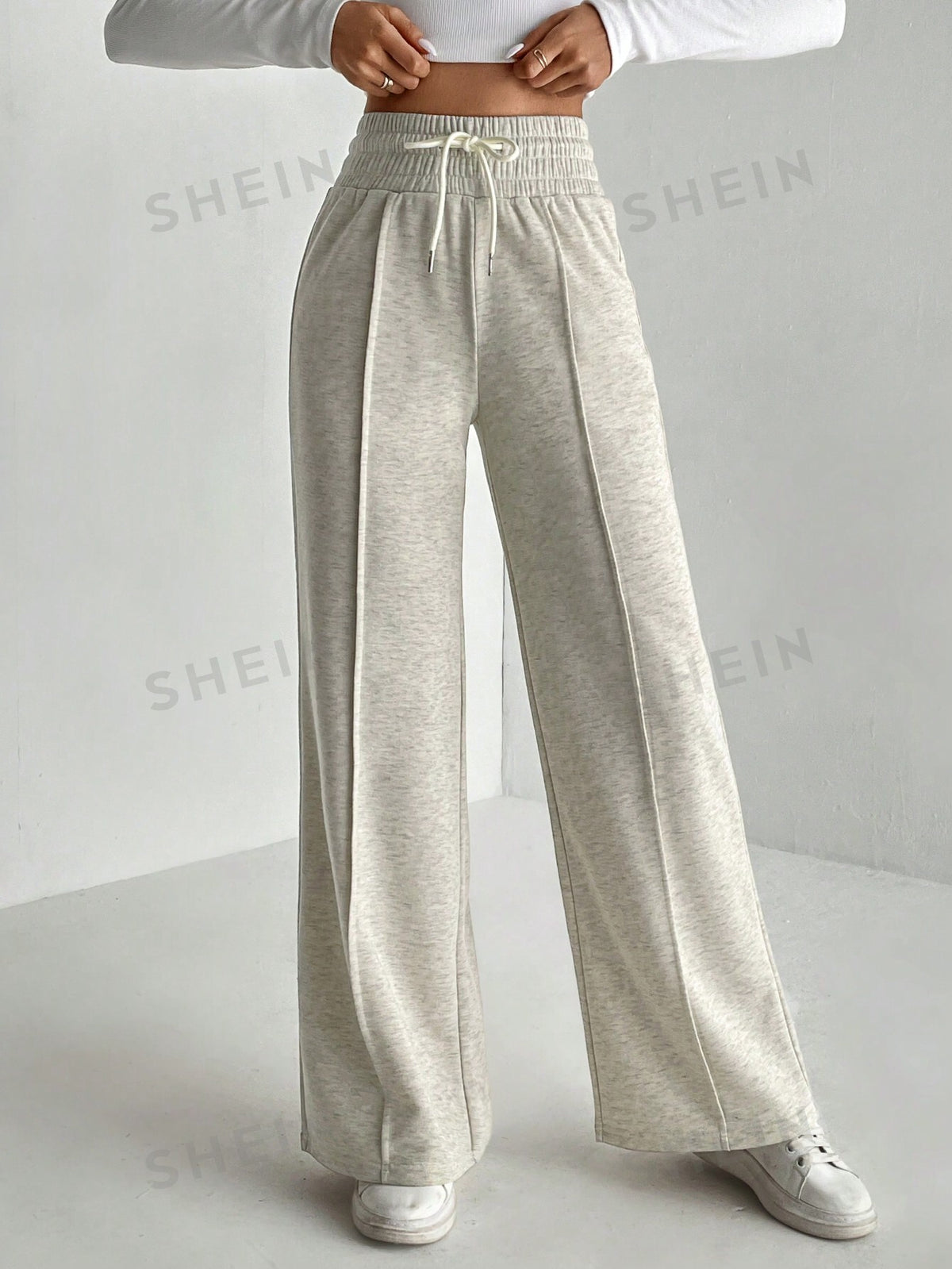 SHEIN Tall Solid Drawstring Waist Wide Leg Sweatpants