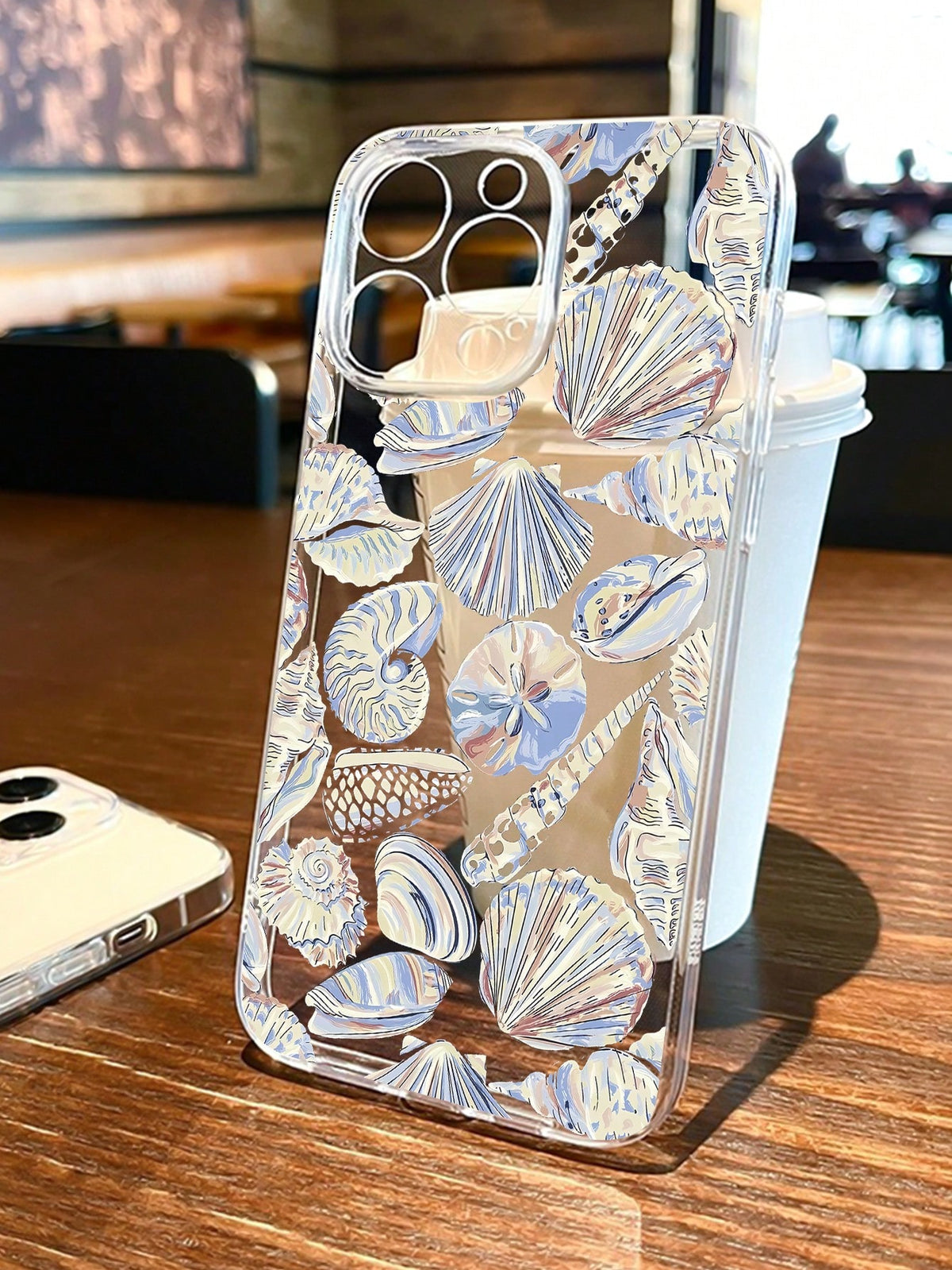 1pc Seashell Pattern Transparent TPU Full Cover Anti-Drop Anti-Fingerprint Phone Case With Lens Protection, Compatible With IPhone