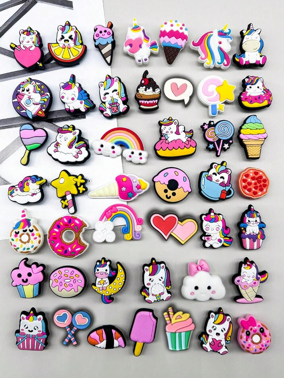 45 PCS Cute Unicorn Series Themed Pattern Cute Shoe Charm Suitable For Crocodile Charm DIY Decorative , Pen Cases, Bags, Phone Case Accessories And Party Gifts