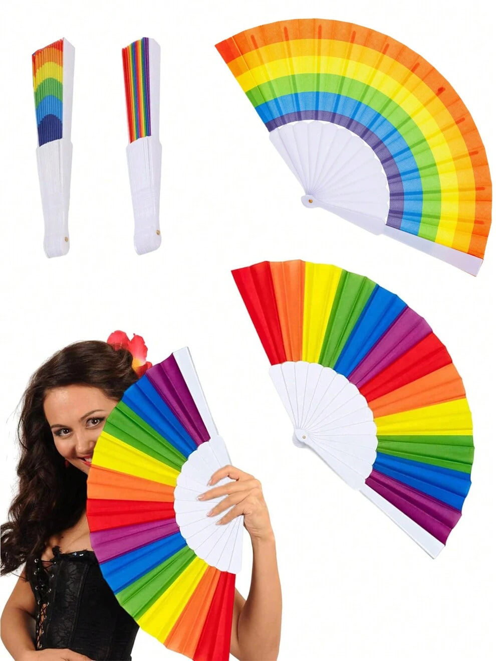 1/2PCS Large Rainbow Folding Hand Fan Gay Pride Colorful Hand Held Fan Chinese Tai Chi Folding Silk Fan Party Performance Decorations For Women/Men Music Club Festival Events Dance Supplies Great For