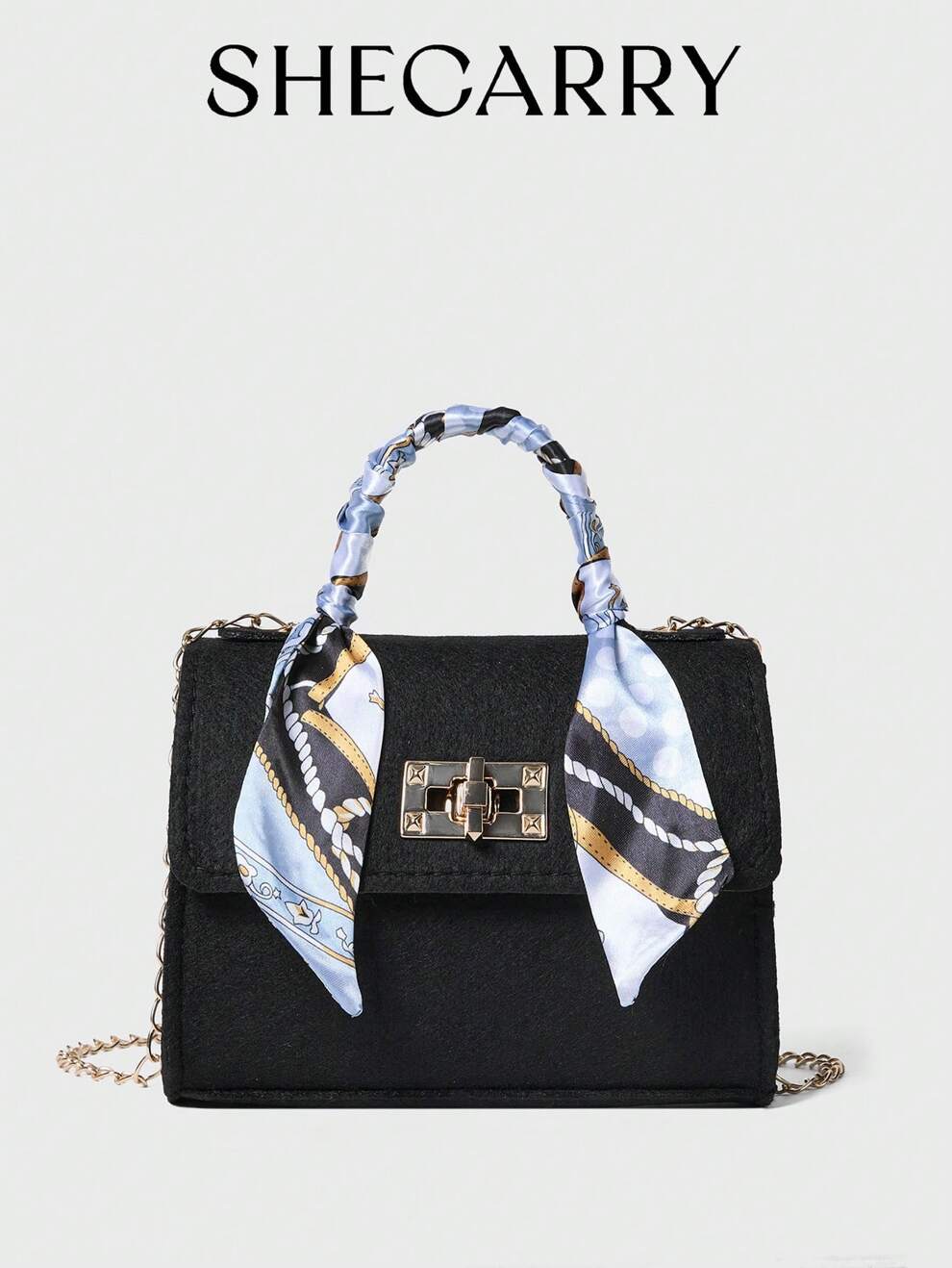 Mini Square Bag Twist Lock Chain Strap Felt