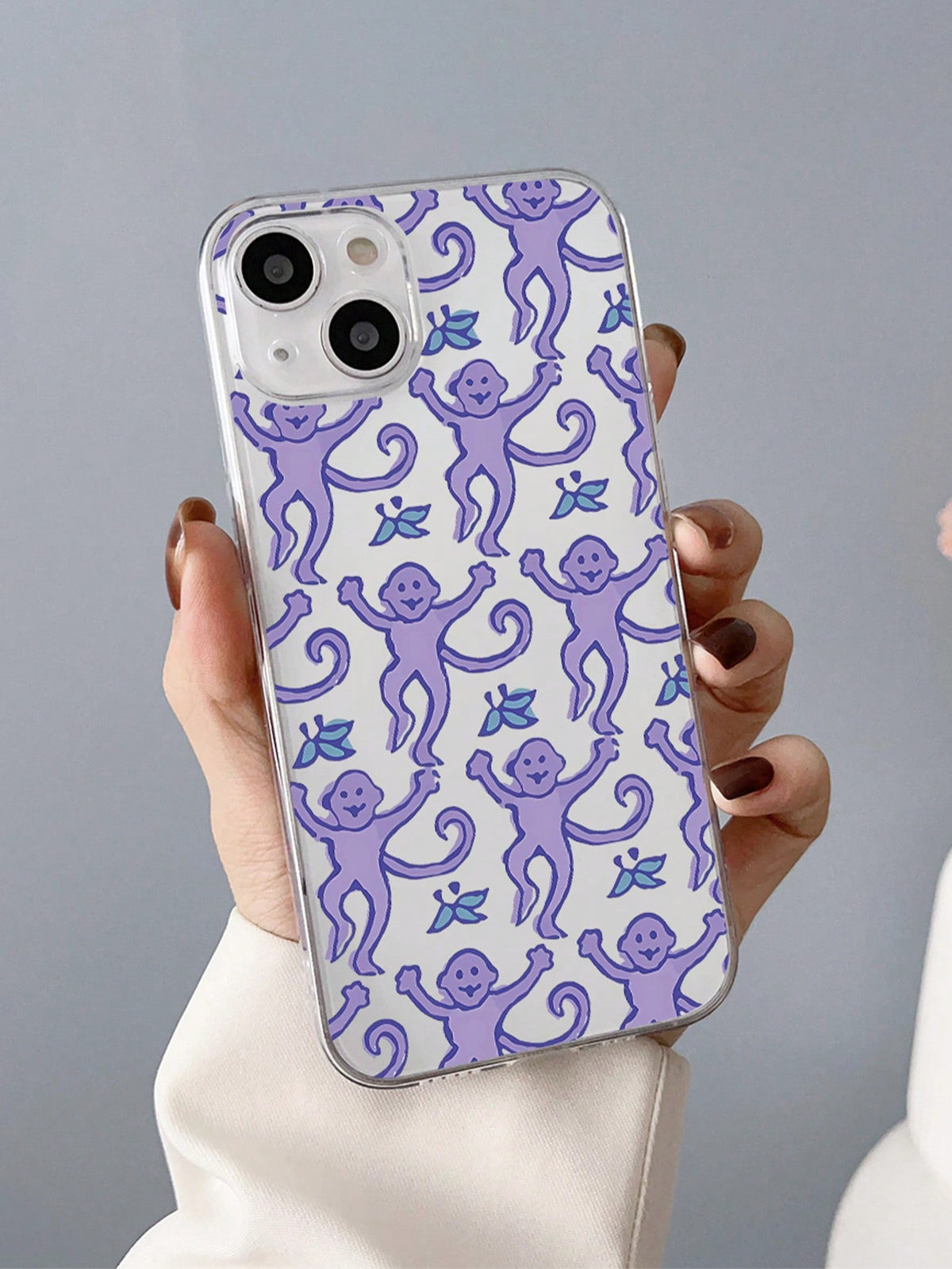 1pc Full Coverage TPU Phone Case With Purple Monkey Pattern Compatible With IPhone