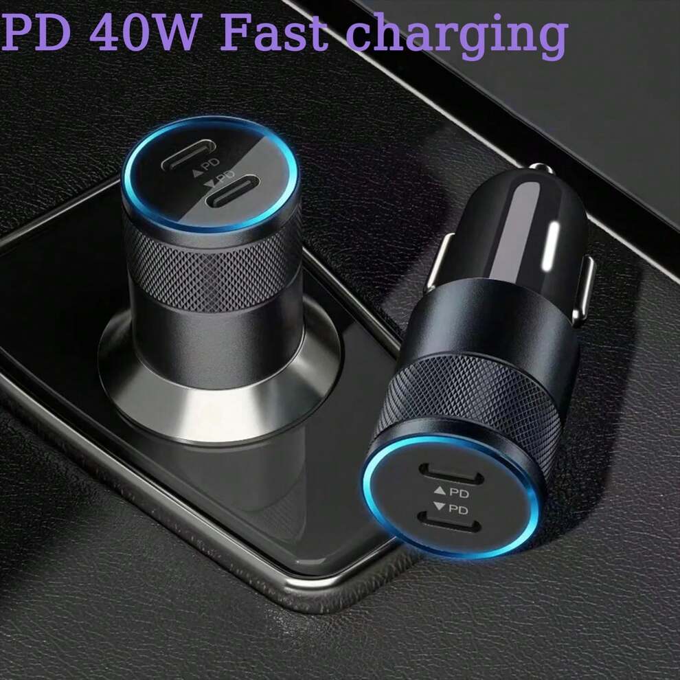 Dual USB-C Port Car Charger, PD 40W Ultra Fast Charging Cigarette Lighter, 12V/24V Car Charger/USB Socket Compatible With Iphone, Samsung, Huawei, Xiaomi And Other Car Devices