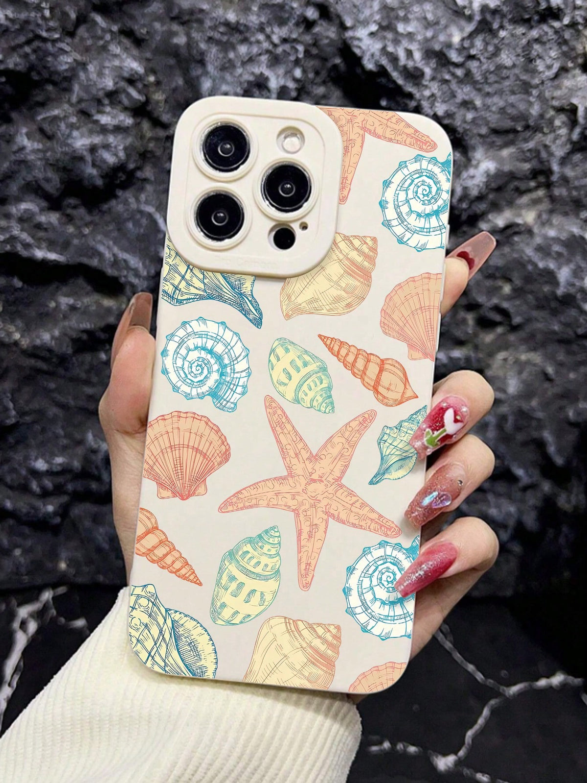 Summer 1pc Starfish & Conch Pattern White Eye Full Coverage Anti-Drop Anti-Fingerprint Phone Case Compatible With Iphone