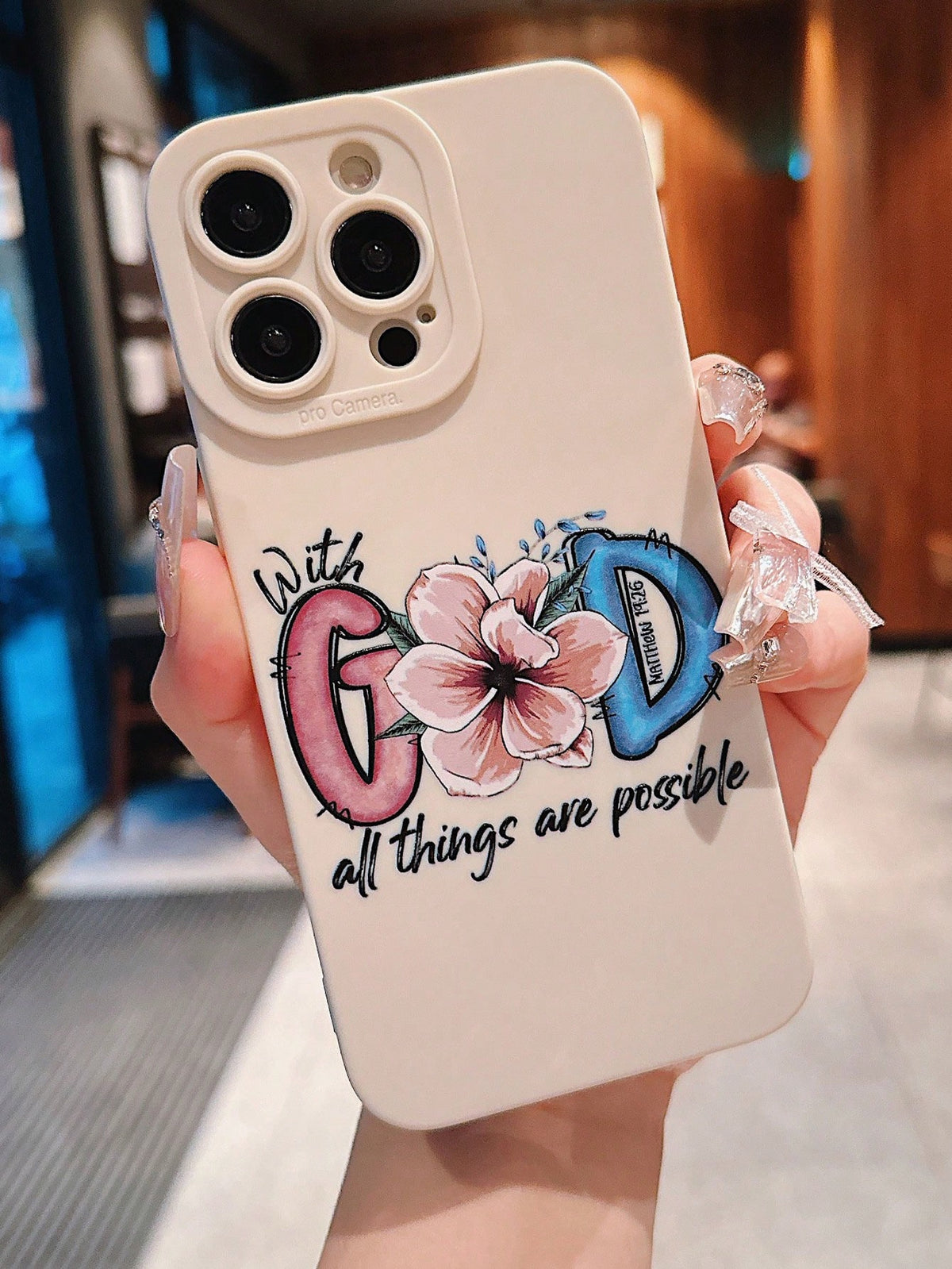 1pc White Letter & Floral Pattern IPhone 14 Pro/13/11/XR/12/15 Pro Max Anti-Drop Protective Phone Case