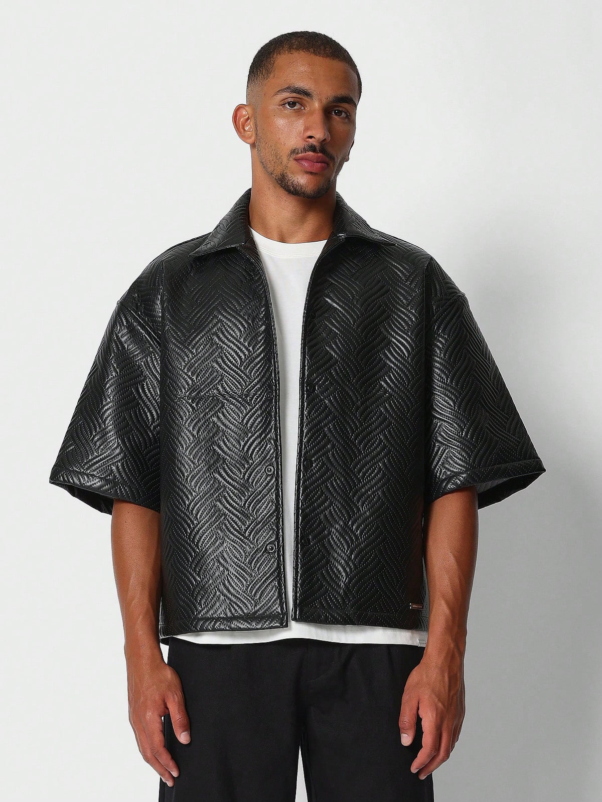 SUMWON Boxy Fit Button Through Quilted Leather Shirt