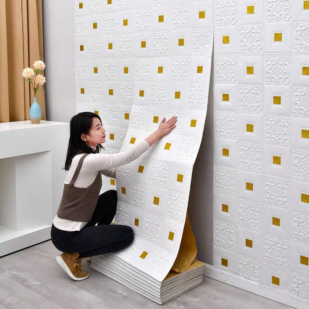 1pc 35cm*35cm/70cm*70cm 3D Embossed Wallpaper, Peel And Stick Wall Sticker For Wall Renovation, Waterproof/Anti-Fouling/Moisture-Proof, Suitable For Home Bedroom, Living Room, Bathroom, Kitchen, Firep