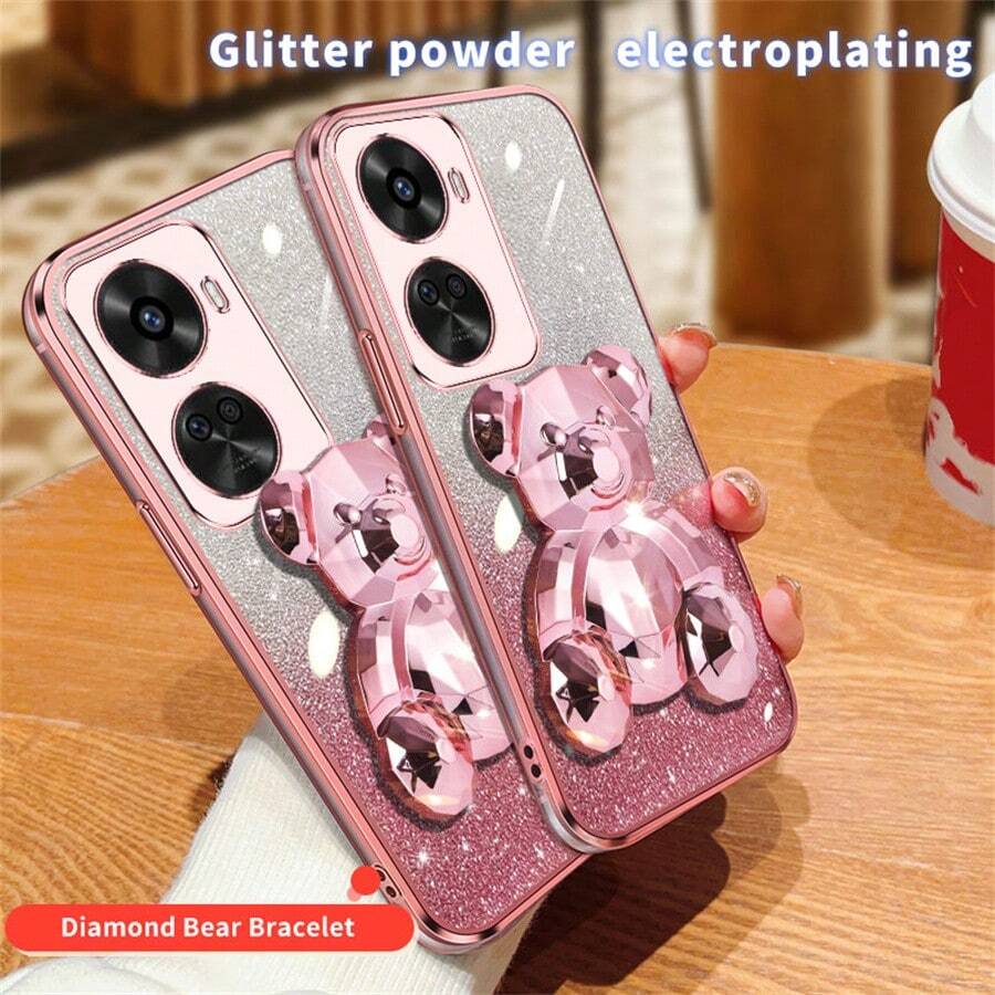 Electroplating Glitter Pink + Diamond-shaped Bear Stand