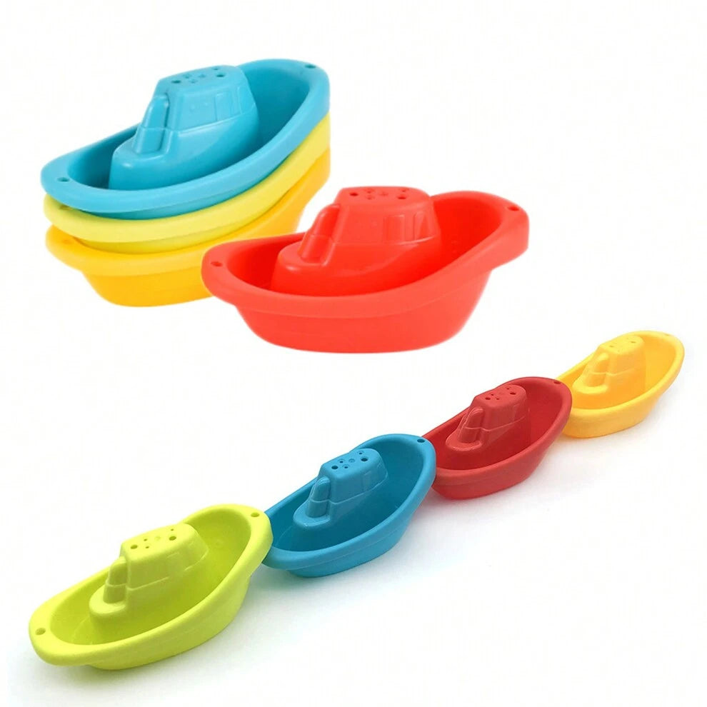 Baby Bath Toys - 4pcs Floating Boats,Rainbow Stacking Boat & Cups Bathing Toys,Toddler Early Education Toy, Mold Free Baby Bath Toys For 6 To 12 Months Kids,Pool Toys Toddler Age 1-3,Bath Tub Toys For