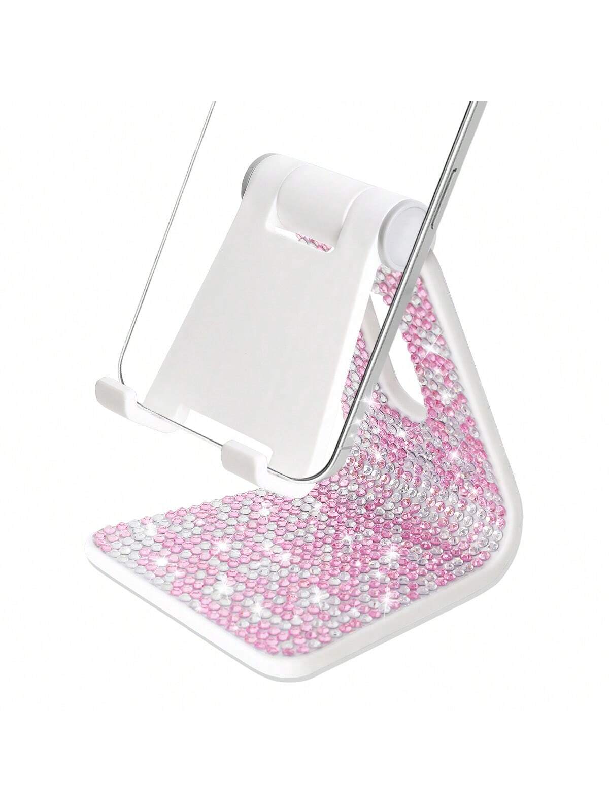 1pc Diamond-Studded Phone Stand, Compatible With IPhone 13/14/15, Black/White Desk Phone Holder, Office Desk Decoration