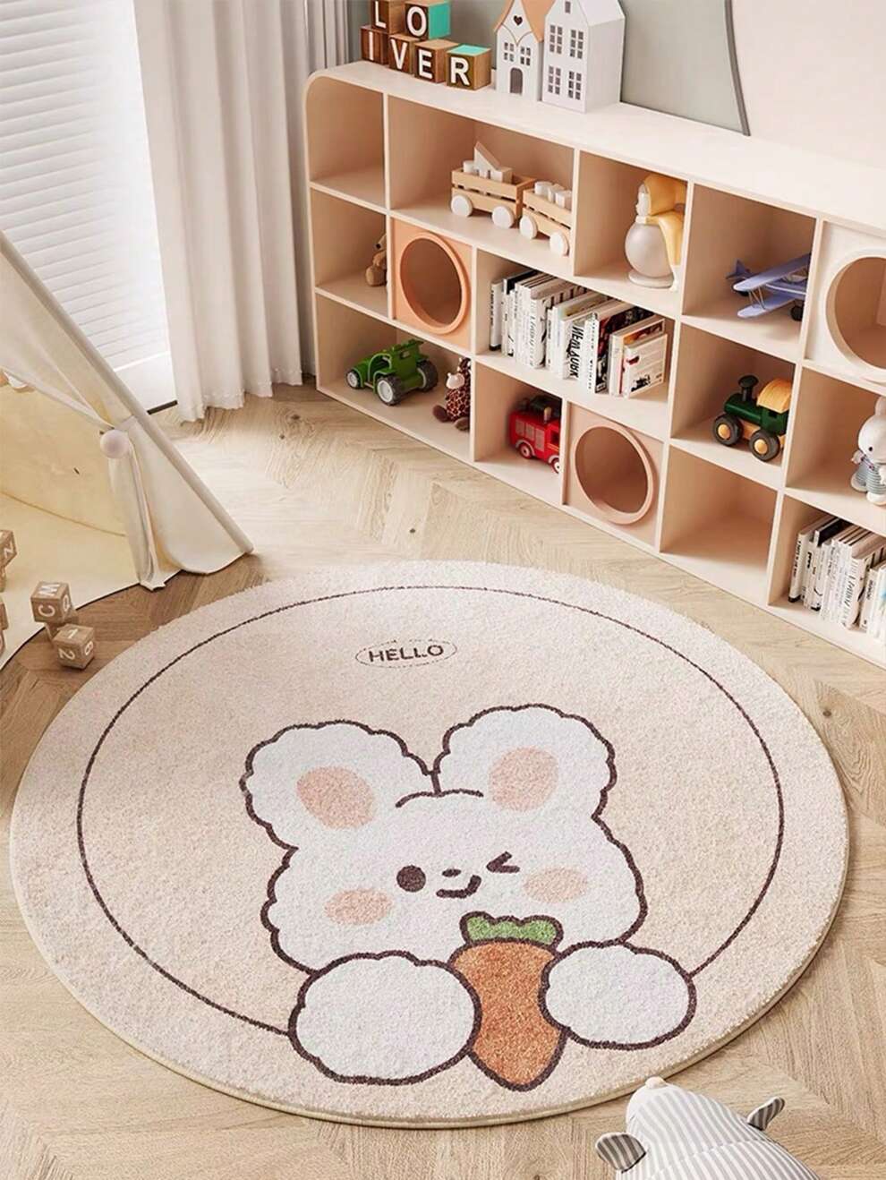 One Minimalist Style Creamy Round Carpet, Circular Household Rug For Bedroom, Living Room, Bedside