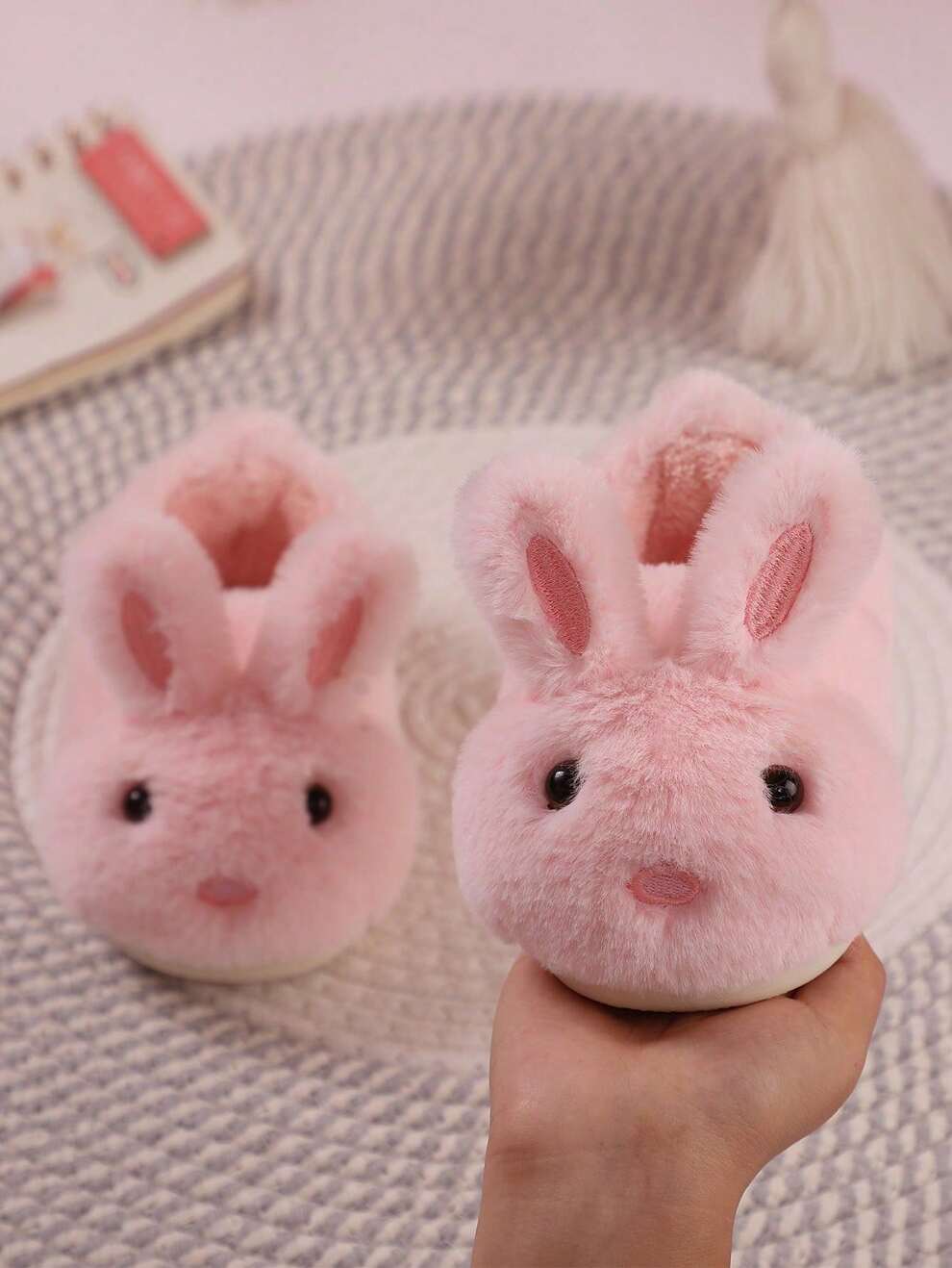 1pair Girls' Cute Cartoon Rabbit Cotton Slippers, Indoor House Shoes For Toddler Kid, Suitable For Autumn & Winter