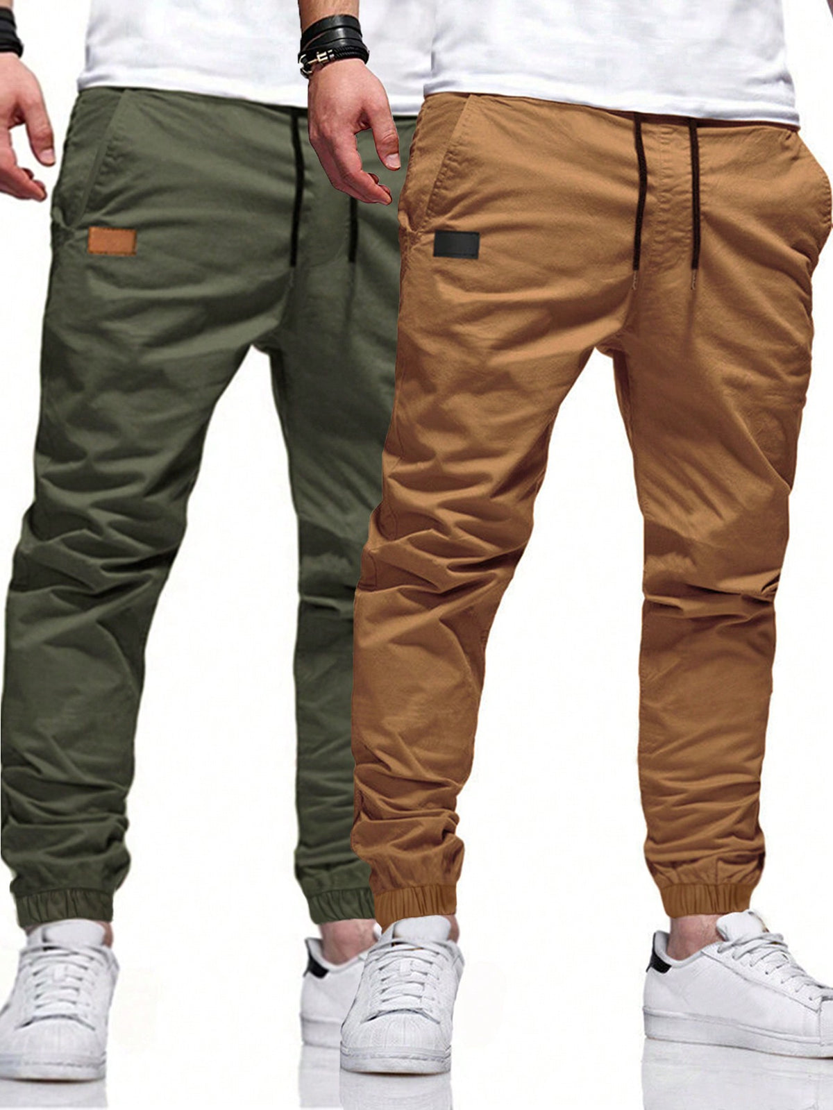 Manfinity Homme Men's Casual Jogger Pants With Waist Drawstring And Elastic Cuffs