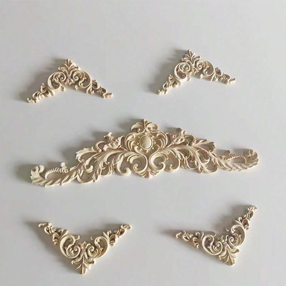 5pcs Wood Appliques Onlays Decorative Wood Applique DIY Wood Appliques And Onlays For Furniture Long Wood Carved Onlay For Bed Door Cabinet Wardrobe Furniture Decoration