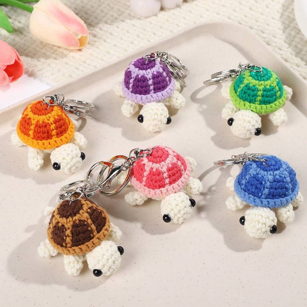 1pc Adorable Turtle Keychain, Handmade Crocheted Miniature Turtle Plush Toy Hanging Ornament, Knitted Keychain Pendant For Women's Bag, Car Key Ring