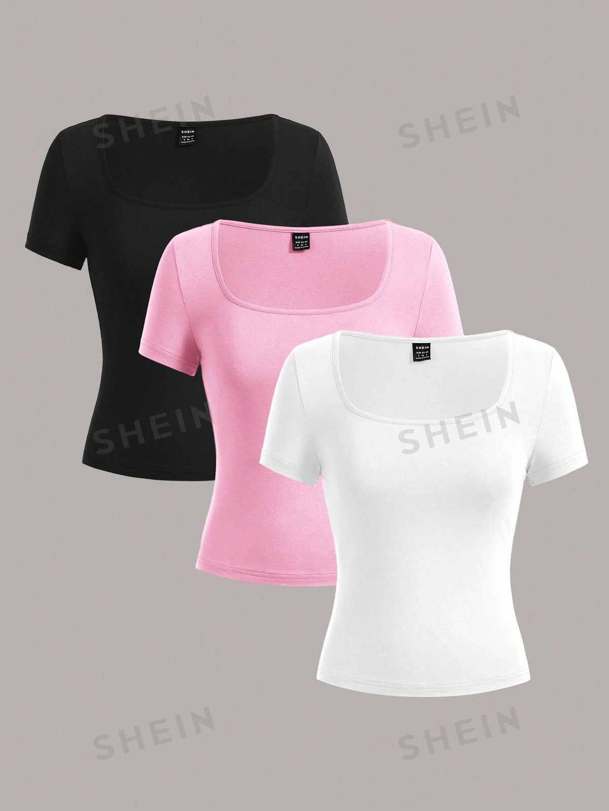 SHEIN EZwear 3pcs Women's Short Sleeve Crop Slim Fit Casual T-Shirts, Summer