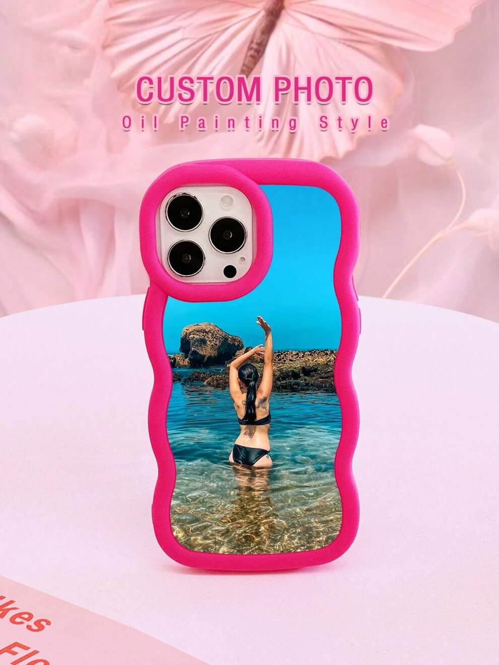 Customized Fashionable Wave Patterned Silicone Phone Case, Rose Pink DIY Gift Phone Cases For Couples. Unique Customizable Personalized Phone Cases, Available For IPhone And Galaxy