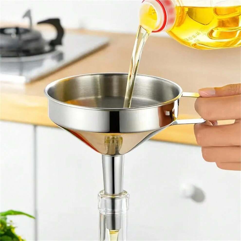 1pc 304 Stainless Steel Funnel Functional Stainless SteelKitchen Oil Honey Funnel With Detachable Strainer/Filter ForPerfume Liquid Water Tools