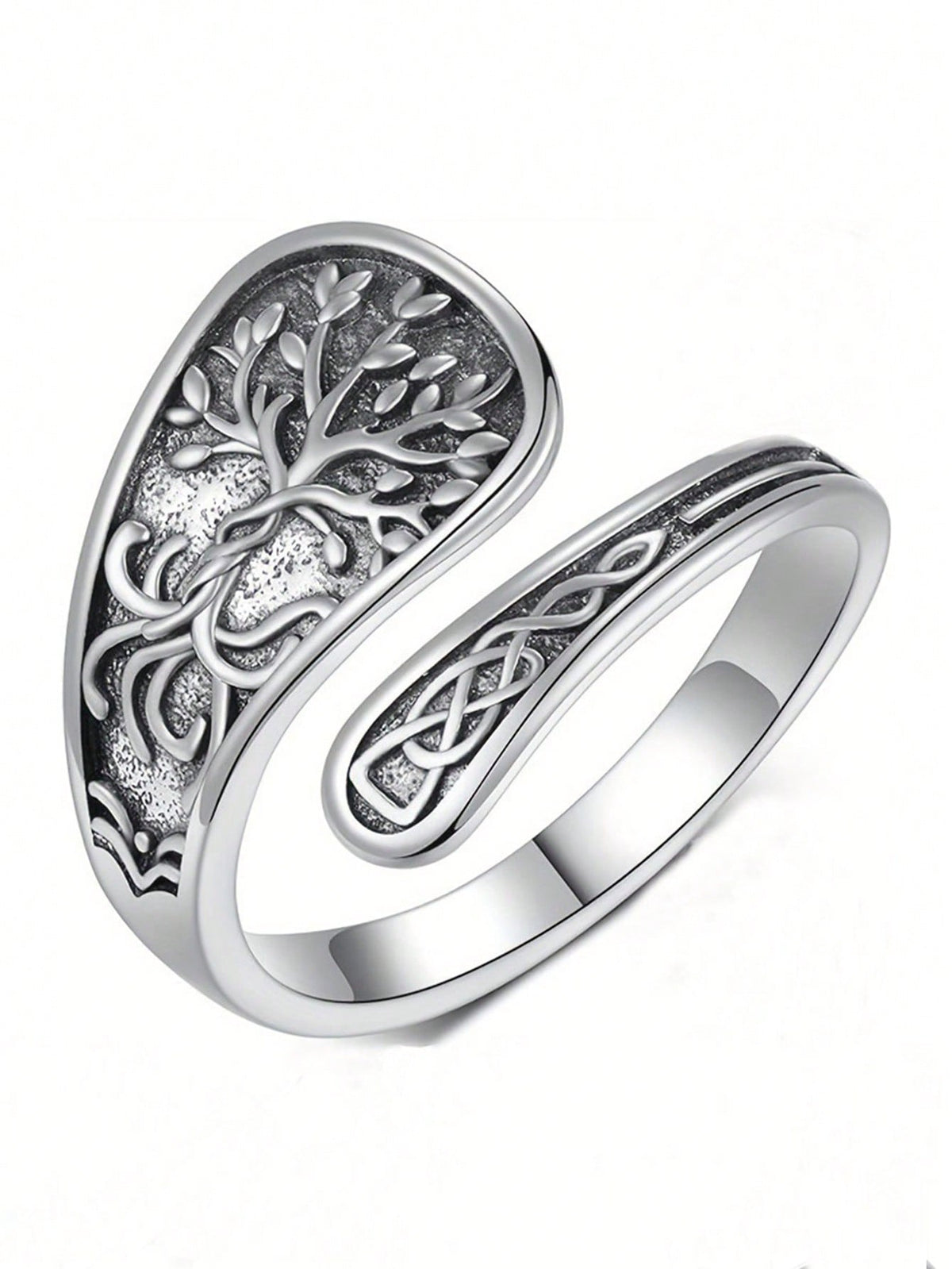 1pc Vintage Silver Tree Of Life Adjustable Open Ring For Women, Everyday Wear