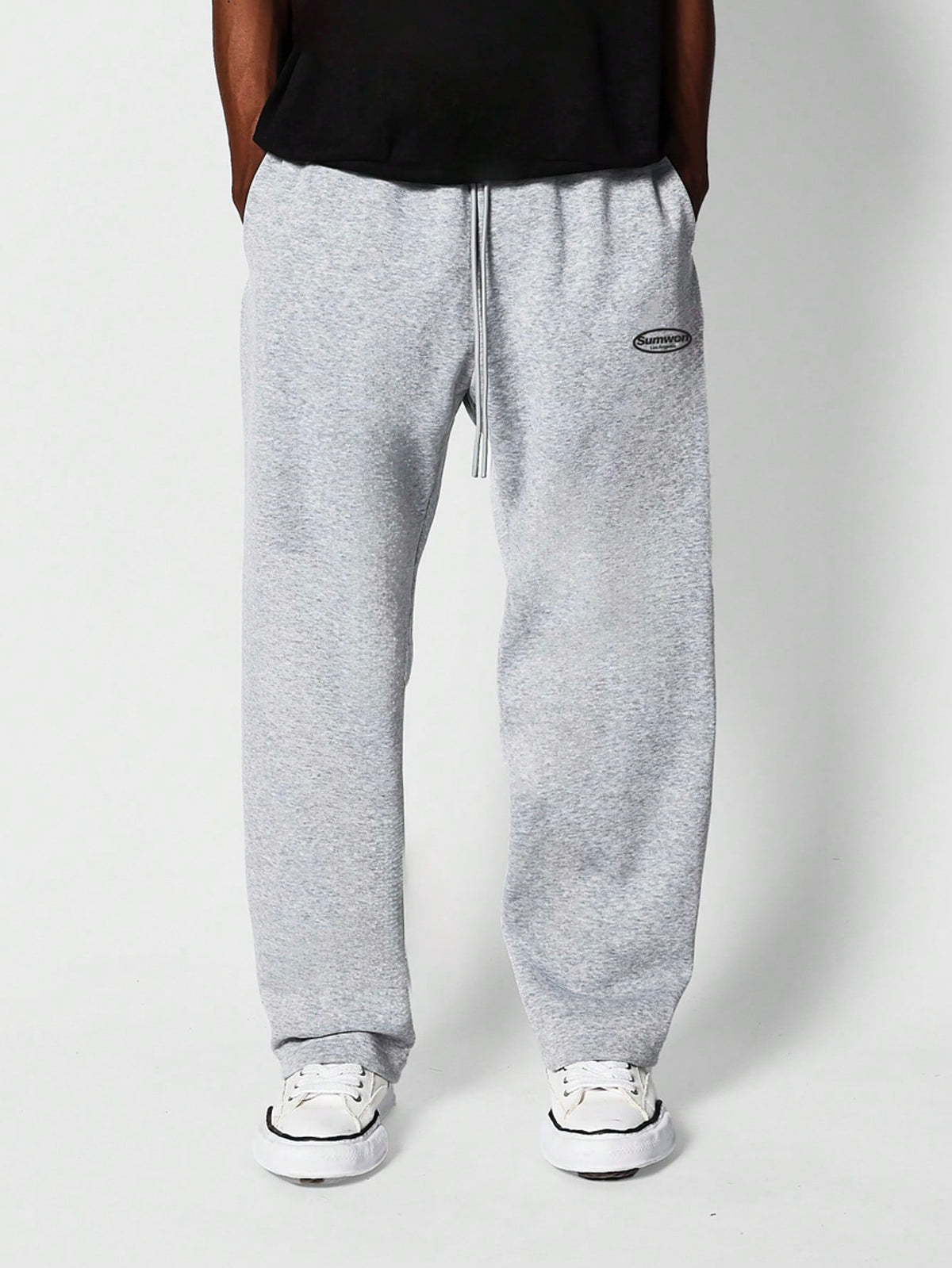 SUMWON Drop Crotch Jogger With Letter Graphic, Grey Sweatpants College Ready