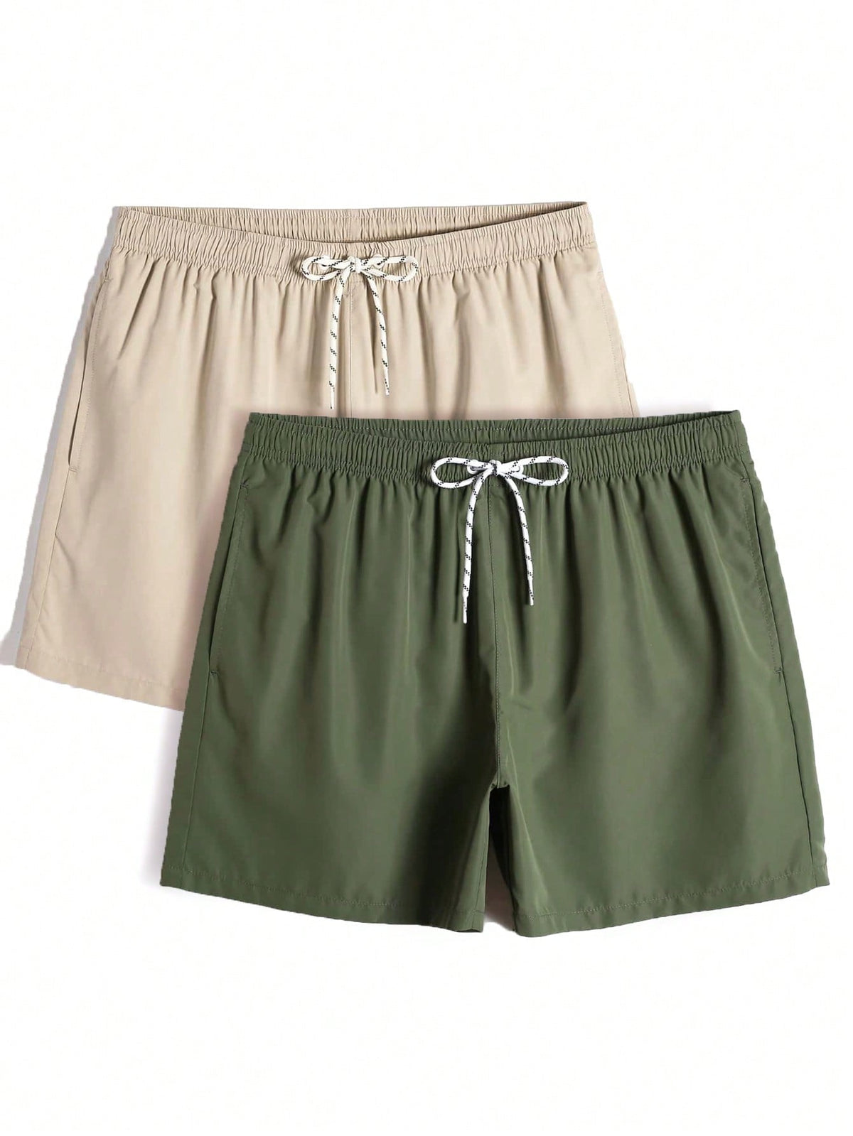 Manfinity Men's Solid Color Drawstring Beach Shorts (2pcs/Pack)