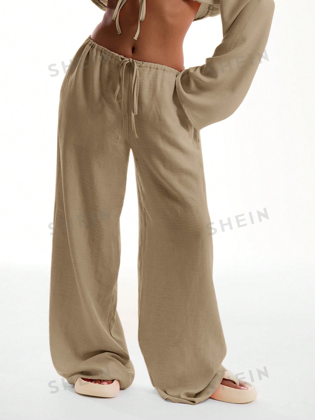 MUSERA Tie Front Linen Feel Beach Trouser