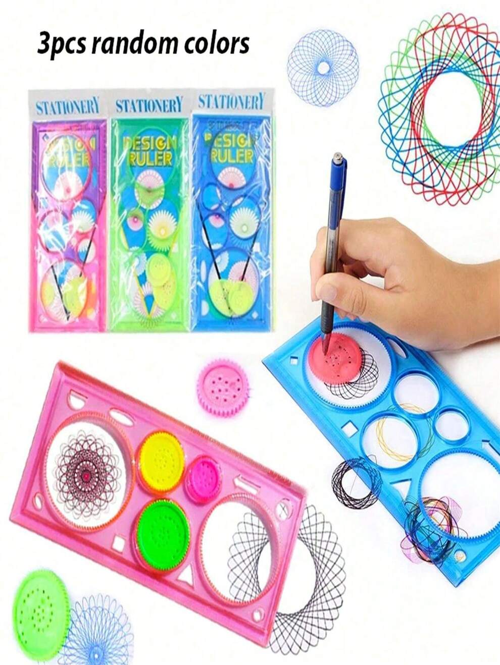 3pcs Multifunctional Drawing Ruler Set, Promote Hands-On Ability! (Random Color)