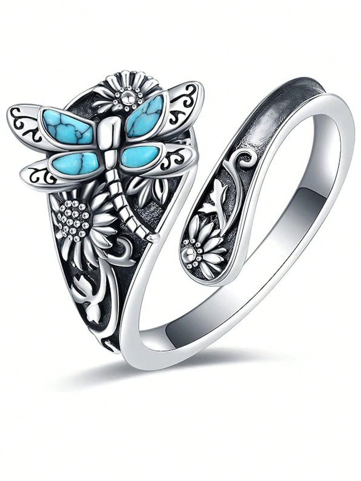 1pc Vintage Bohemian Style Creative Turquoise Butterfly Spoon Shaped Decor Adjustable Ring, Suitable For Women's Daily Wear And Evening Accessories, A Special Gift For Family And Friends